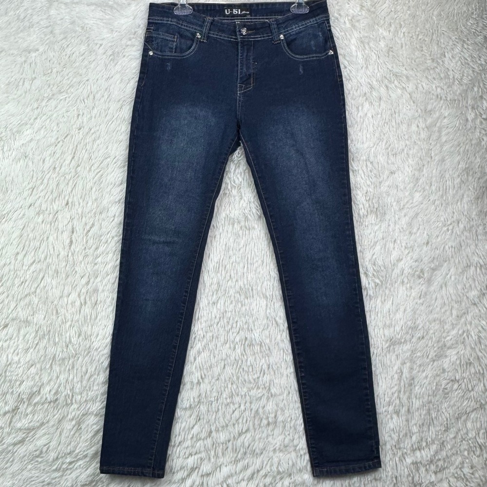 U-51 Jeans Y2K Dark Wash Rhinestone Skinny Jeans 9/10 NWOT